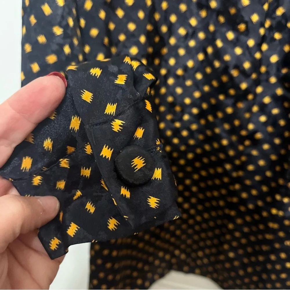 Ms. RUSS Navy and Gold Patterned Blouse - Picture 4 of 8